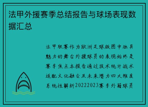 法甲外援赛季总结报告与球场表现数据汇总